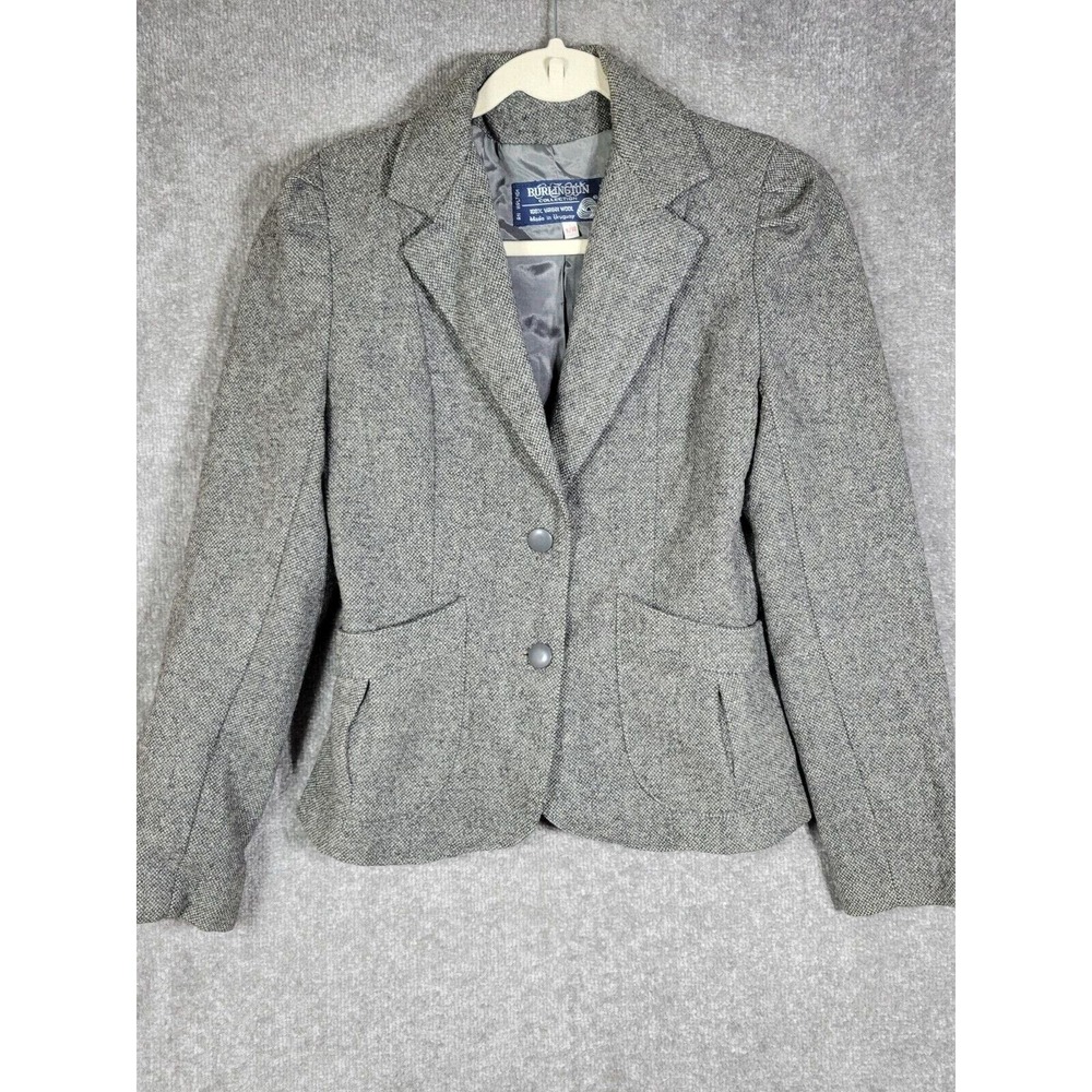 Vintage Burlington Collection Wool Blazer Womens Juniors Size 9/10 Gray Pockets